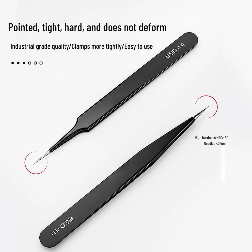 Bent Tip Stainless Steel Precision Tweezers: Fine-Point, Anti-Static Tool for Hair, Acne, Bird's Nest Picking, and Repair.