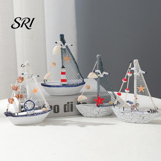 Segelboot Figur Mini Segelboot Modell Nautische Harz Dekoration mit Muschel Seestern Schreibtischzubehör Rustikal Vintage Strand Ozean Thema Schiff Ornament