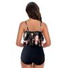 Costum de baie din două piese cu talie înaltă pentru femei, cu margine în formă de frunză de lotus