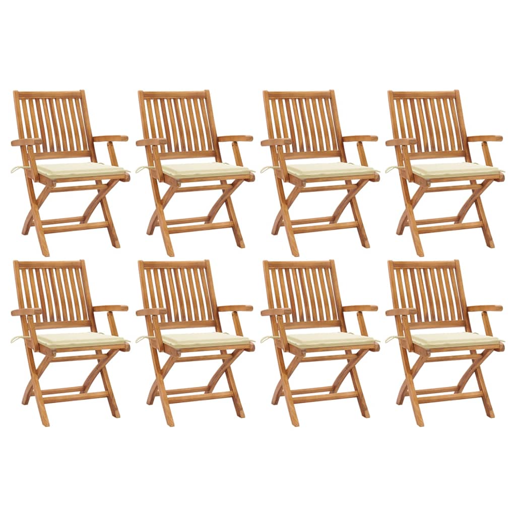 Foldable Garden Chairs with Cushions 8 pcs Solid Teak Wood
