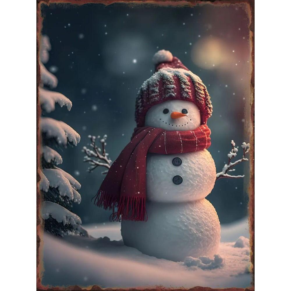 Vintage Metal Sign Snowman Wall Decor Retro Tin Plate 20x30 cm