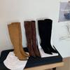 2025 Winter New Pointed Suede Boots Tall But Knee Thin High Heel Women's Boots Knight Thin Sexy Stacking Boots