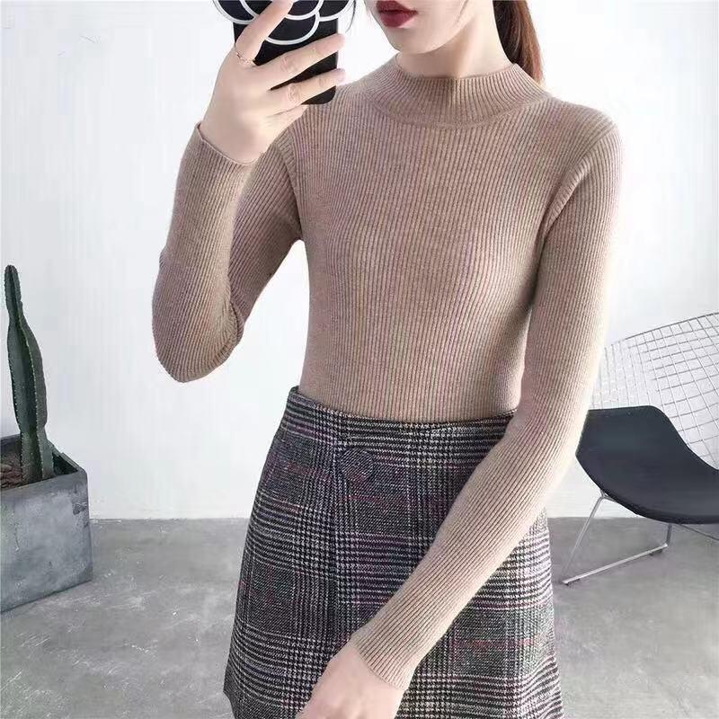Spring and Autumn Half High Neck Loose Long-sleeved Bottoming Knit Sweater Ladies Pullover Round Neck Sweater