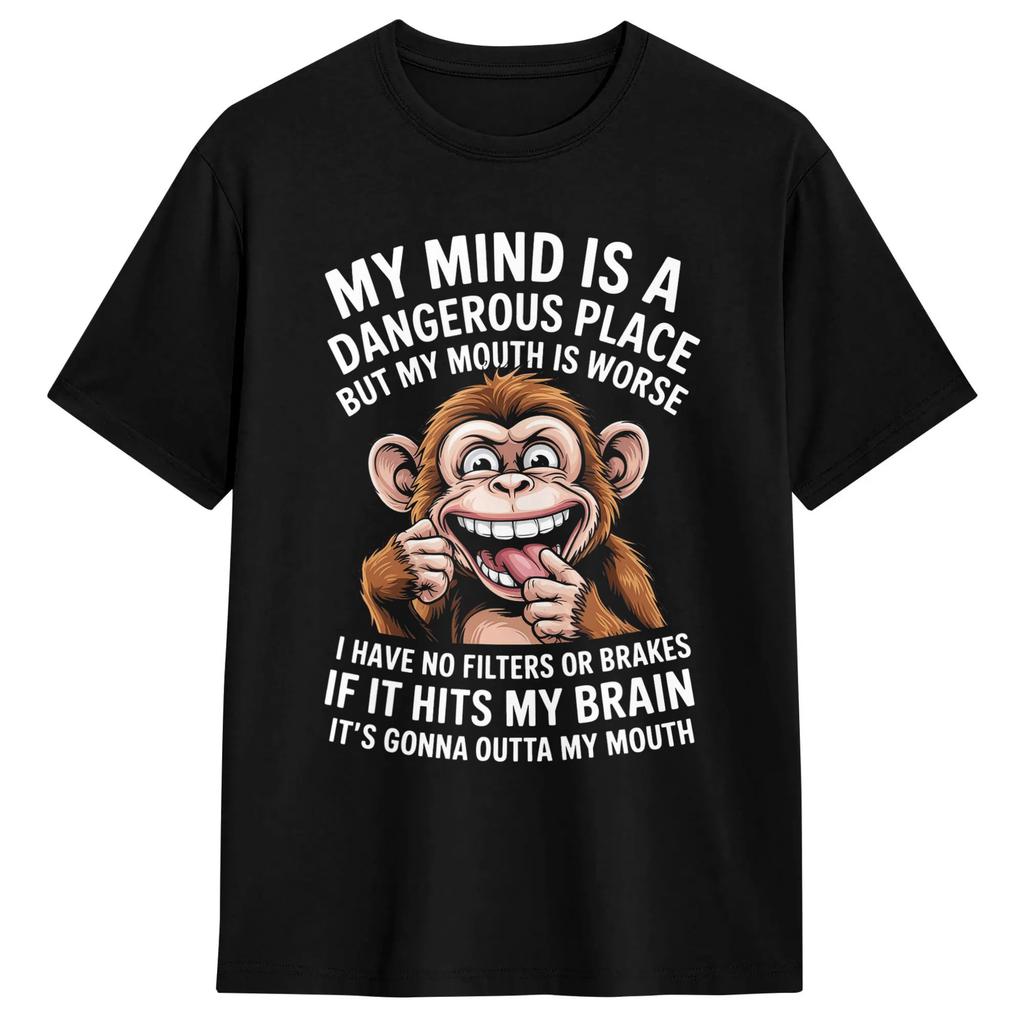 My Mind Is A Dangerous Place But My Mouth Is Worse Cat Funny Tshirt Unisexs Streetwear Tshirts Summer O Neck Hipster Tees Casual