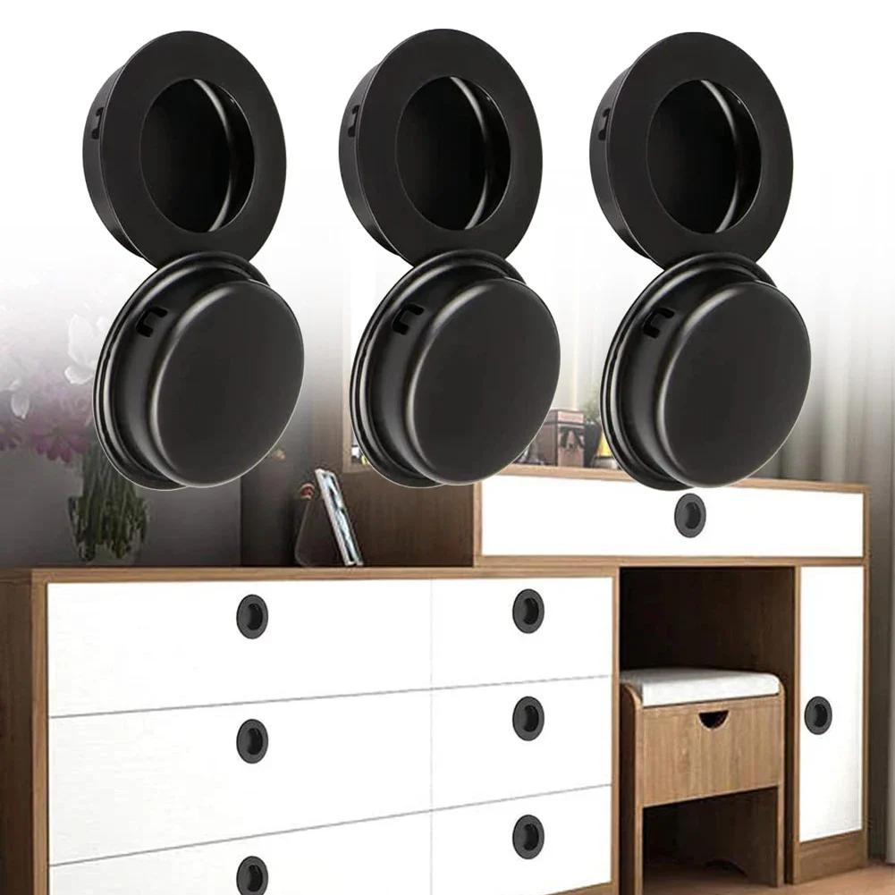6 PCS Retro Cabinet Door Handles Stainless Steel Ressed Invisible Handle Cabinet Pulls Door Disk Room Round Ring Handle Pull