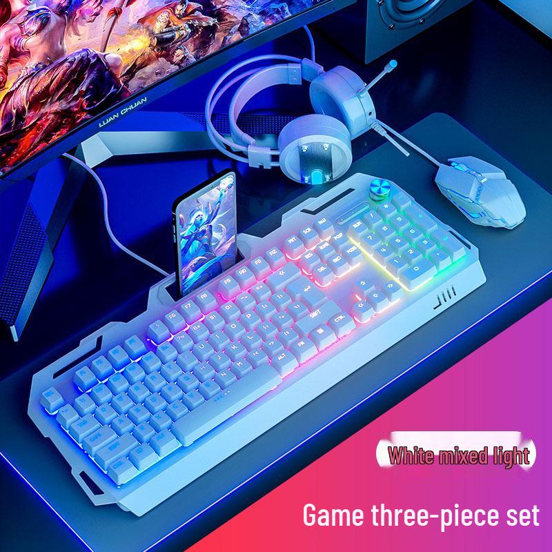 Wired Luminous Gaming Set: Keyboard, Mouse & Headset with Mechanical Feel and Punk Keys for Desktop & Laptop