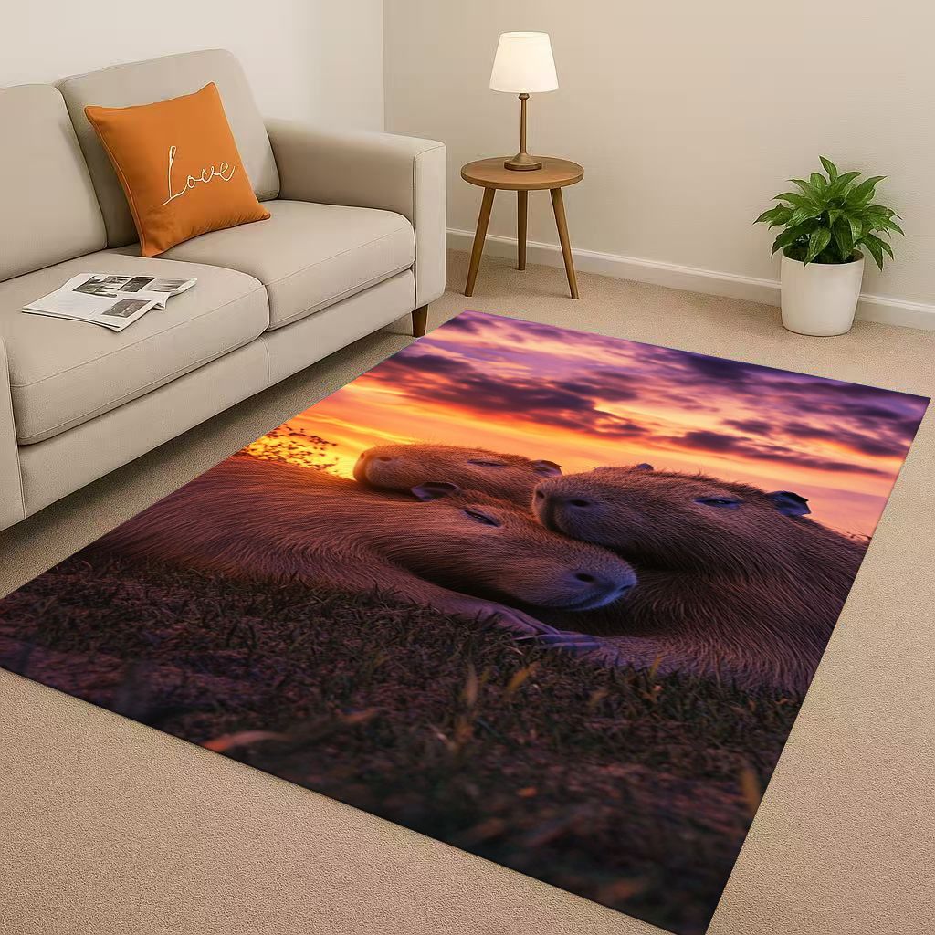 Kawaii Capybara Kunst Cartoon Wohnzimmer Rutschfester Teppich Weicher Teppich für Schlafzimmer Spielzimmer Sofa, Leicht zu Reinigen Heimdeko Fußmatte