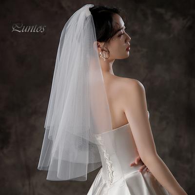 Velo da sposa bianco Velo da sposa a doppio strato in tinta unita Velo da ballo in morbida maglia con pettine