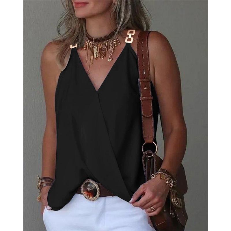 

Простой жилет с V-образным вырезом и металлической пряжкой, напечатанный на шее, женский L чёрный