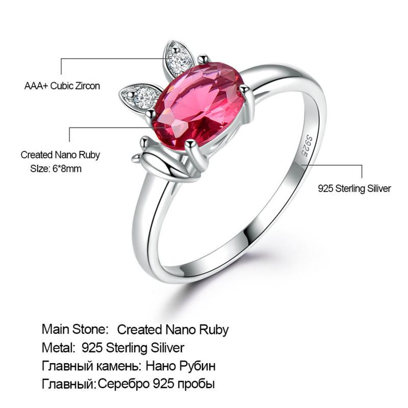 Gica Gema Created Ruby Genuine 925 Sterling Silver Ring For Women Red Gemstone Engagement Vintage Wedding Bands Cute Rabbit Jewelry