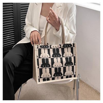 2025 New Large-capacity Bag Women's Fashion Cute Rabbit Cotton and Linen Handheld Shoulder Bag To Work Commuter Tote Bag