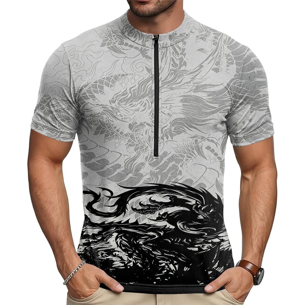 Herren Kurzarm Radtrikot Atmungsaktiv Schnelltrocknend Halber Reißverschluss Vorne Leichtes Stretch-Gewebe mit Aufgedrucktem Design für Outdoor-Sportarten