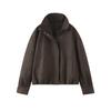 Stand Up Collar Suede Windproof and Warm Brown Jacket Zipper Long Sleeve Women's Jacket Retro Streetwear Autumn and Winter