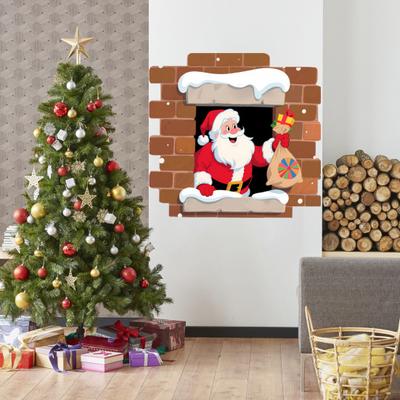 Santa Claus Breaking Wall Christmas Stickers Removable PVC Decals Funny Santa with Gift Bag Breaking Through Wall Art for Bedroom Living Room Backdrop