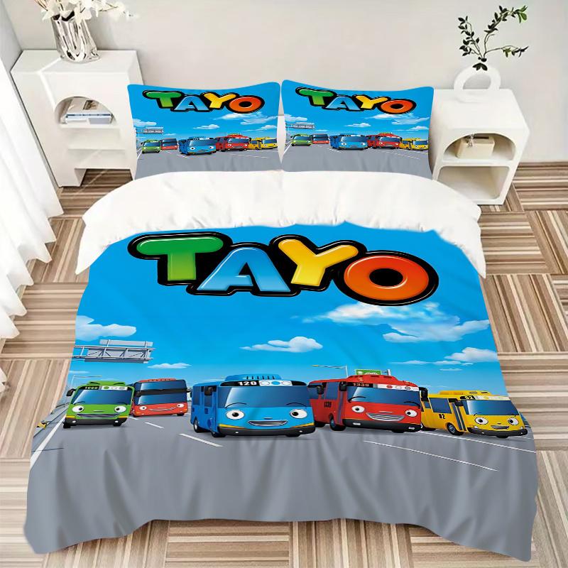 

3pcs Tayo Bus Family Home Decor Bedding Set-Universal Three-Piece Suit for Bedroom, Guest Room, Living Room, Hotel, Festive Gift, Suitable f 155x200cm