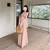 French Retro Blue Polka Dot V-neck Sleeveless Long Dress, Summer Lazy Wind Atmosphere, Island Vacation Wear Long Dress