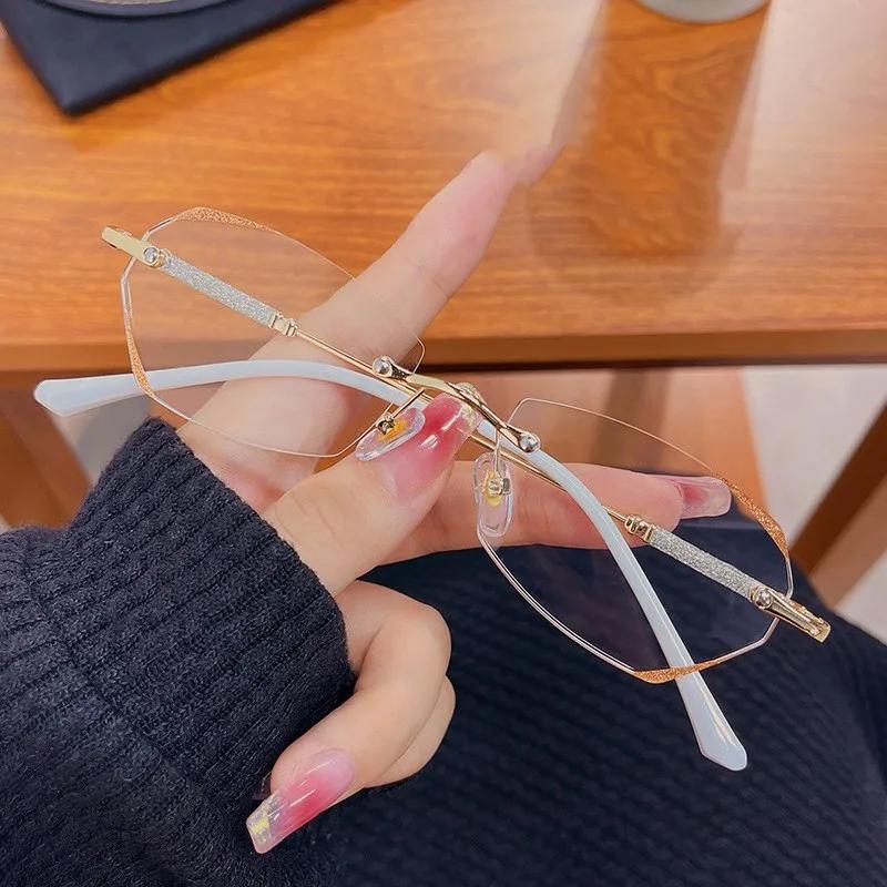 

Очки без оправы для женщин с близорукостью, квадратные очки с бриллиантовой огранкой, очки с защитой от синего света, очки с отрицательной диоптрией -3.5