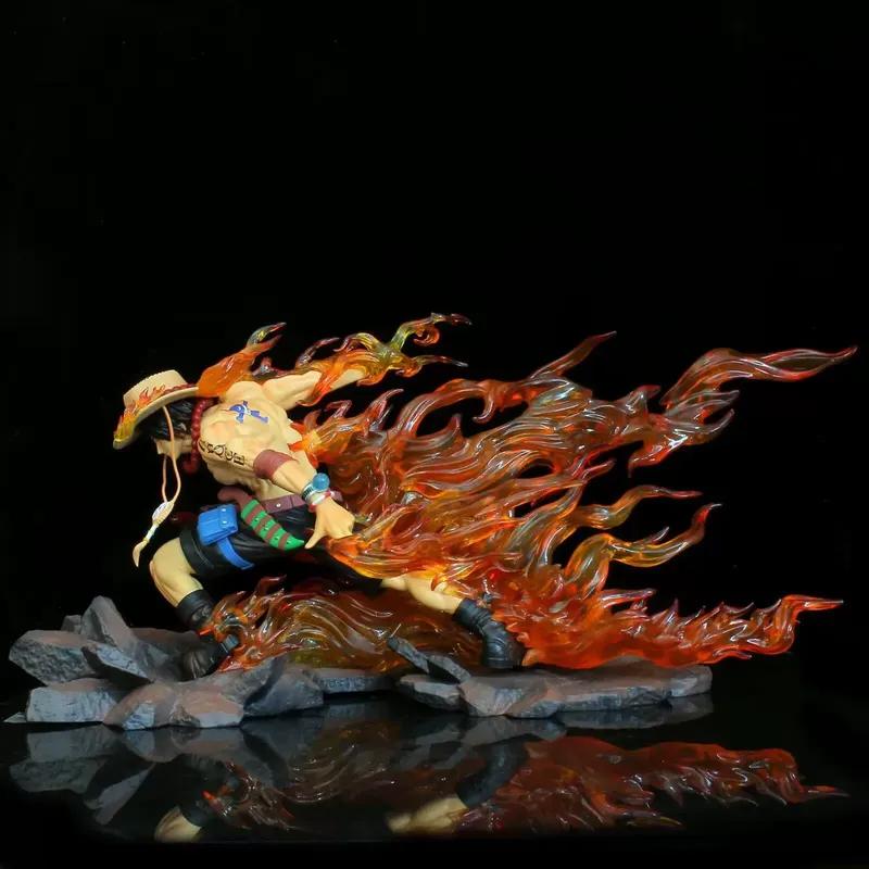 One Piece Fire Drift Ace LED Light Up GK Figure Portgas D Ace Flame Effect Statue Collectible Anime Model Ornament Toy Boy Gift