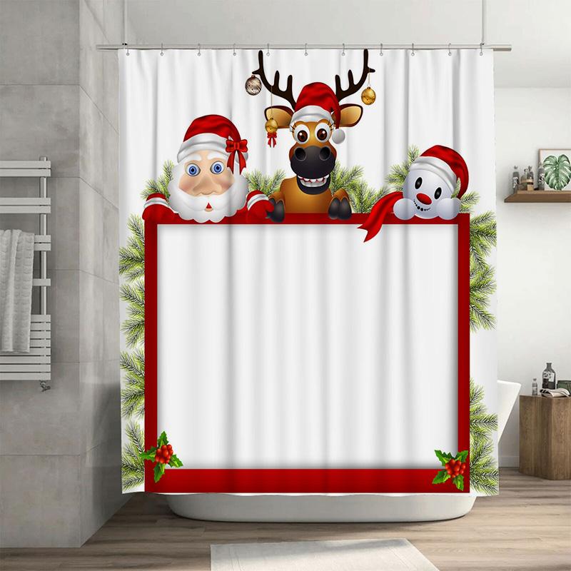 

Tu Christmas Shower Curtain Santa Claus Reindeer Festive Holiday Bathroom Decor Set Waterproof Holiday Decor Merry Christmas Hom W60H190(CM)-1 Pcs