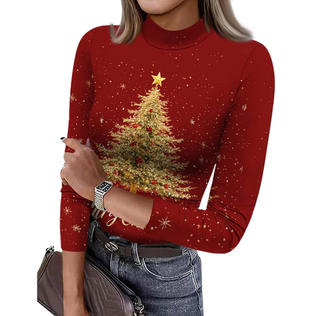 Damen Slim Bottom T-Shirt Mode Lässig Farbverlauf Druck Rundhals Pullover 3/4 Ärmel Top