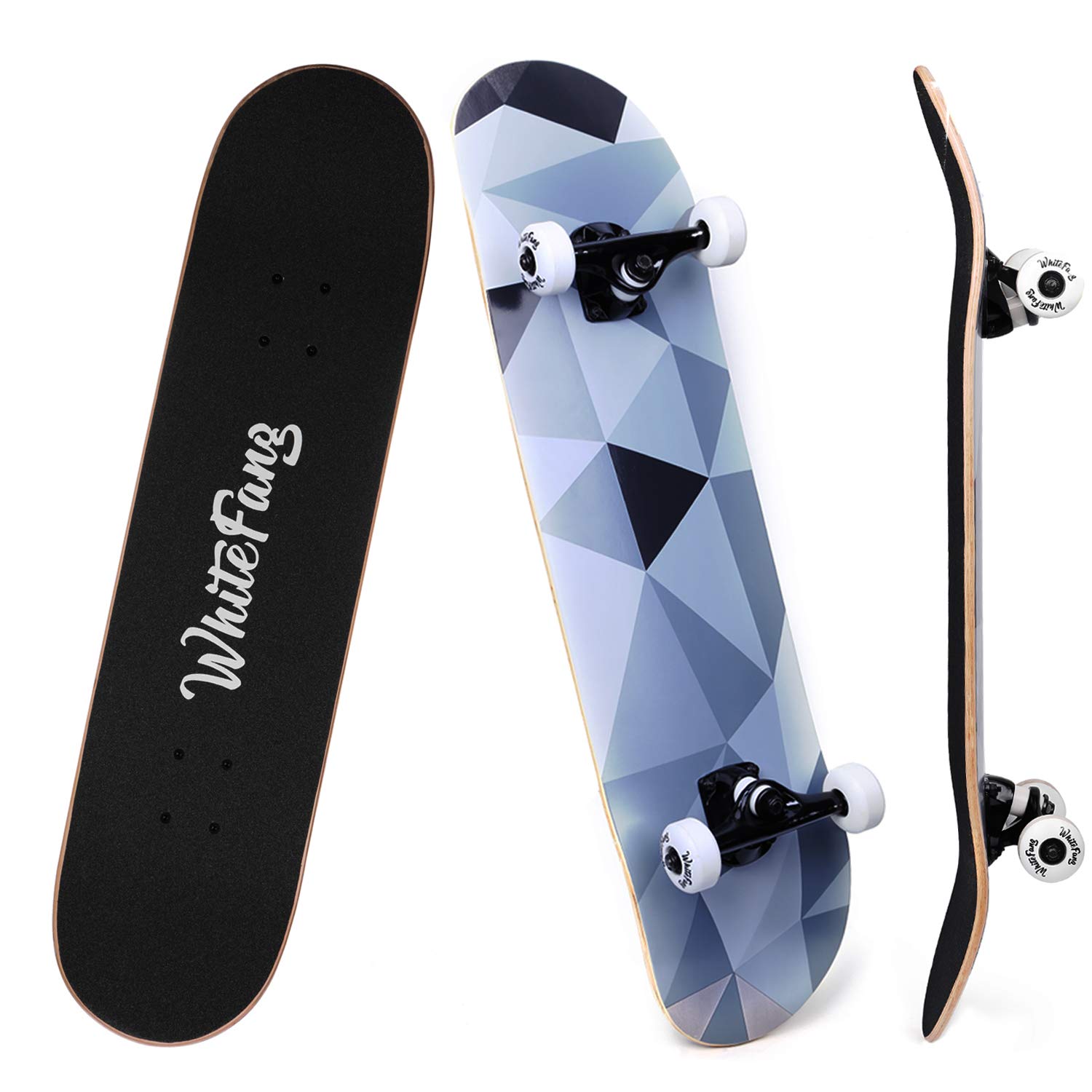 WhiteFang Skateboards for Beginners, Complete Skateboard 31 X 7.88,7 Layer Canadian Maple Double Kick Concave Standard and Tricks Skateboards for Kids