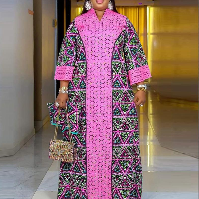 

Женские платья больших размеров с V-образным вырезом и длинным рукавом с кружевным цветочным принтом L