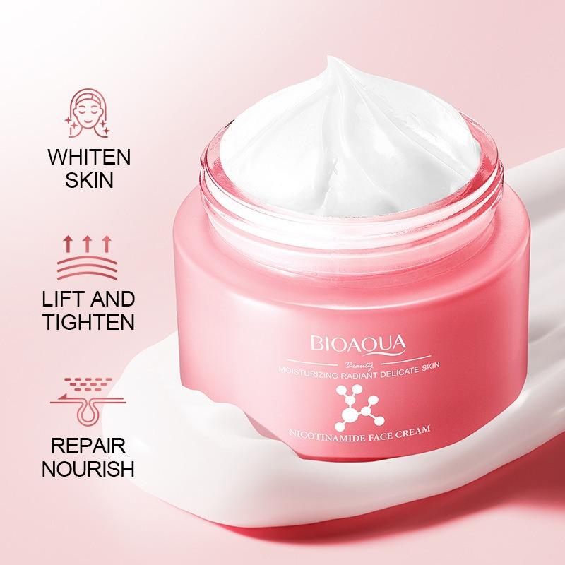 BIOAQUA Crema Viso Schiarente alla Nicotinamide Idratante Anti-Invecchiamento Antirughe Crema Viso alla Bava di Lumaca e Collagene Cura della Pelle del Viso