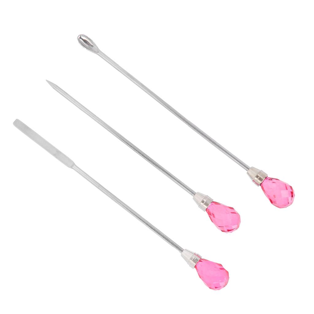 3Pcs Professional Nail Art Stirring Rod Spatula Set Stainless Steel Needle Stick Nail Tools