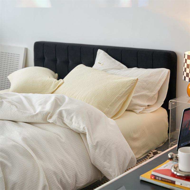 Class A, Maternal And Infant Grade Cotton Double-Layer Yarn 4Pcs Set, Pure Cotton Dormitory 3Pcs Set, Solid Color Bed Sheet Waffle Single Quilt Cover