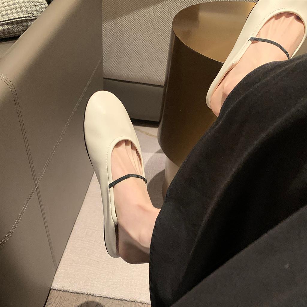 Sheepskin version~ soft-faced round head, light mouth, thin word with Mary Jane shoes, women's versatile flat-soled summer soft-soled grandma shoes
