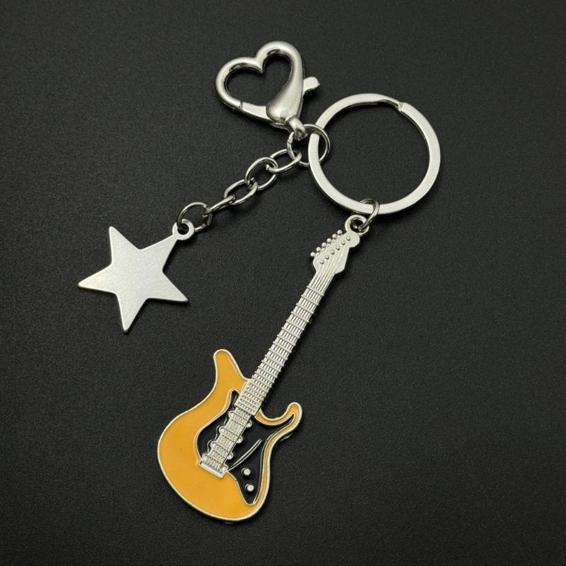 Fashion Star Guitar Keychain Pendant Simple Hanging Decorations Keyring Charm for Purse Bag Backpack Handbag