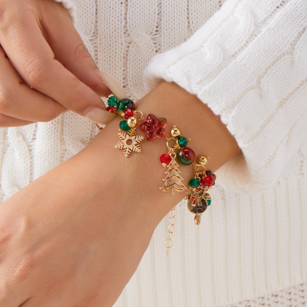 Christmas Colorful Crystal Beads Multi Element Pendant Bracelets for Women Santa Claus Snowflake Tree Elk Bracelet Party Jewelry