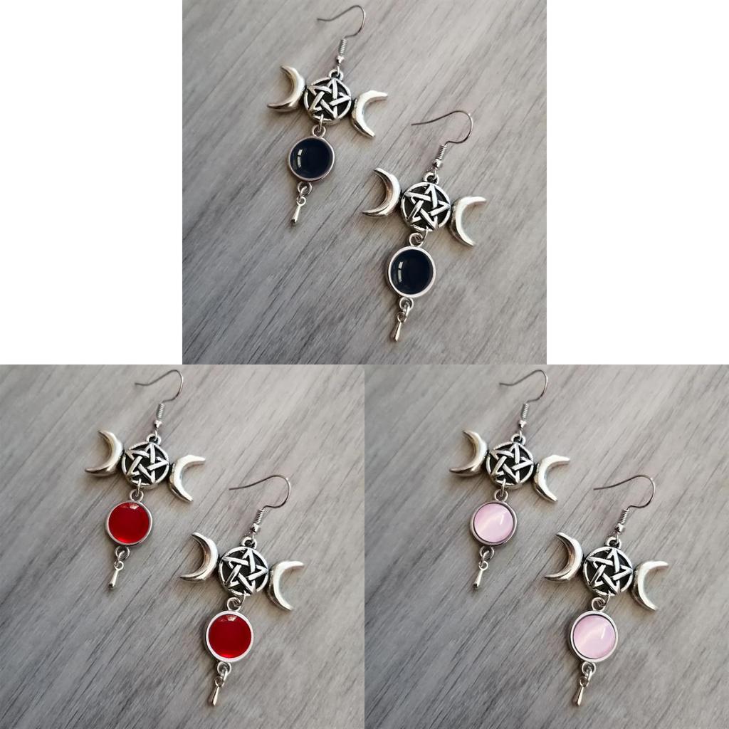 Natural Moon Long Chain Drop Earrings With Geometric Alloy Design For Fashionable Women