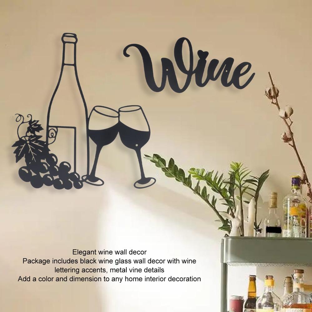 Hollow Out Metal Wine Wall Art Black Wine Letter Wall Decor Wine Themed Wall Decor Patio