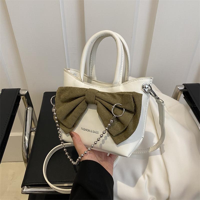 Trendy Korean Style Pu Leather Tote Bag Fashionable Bucket Bag With Bowknot