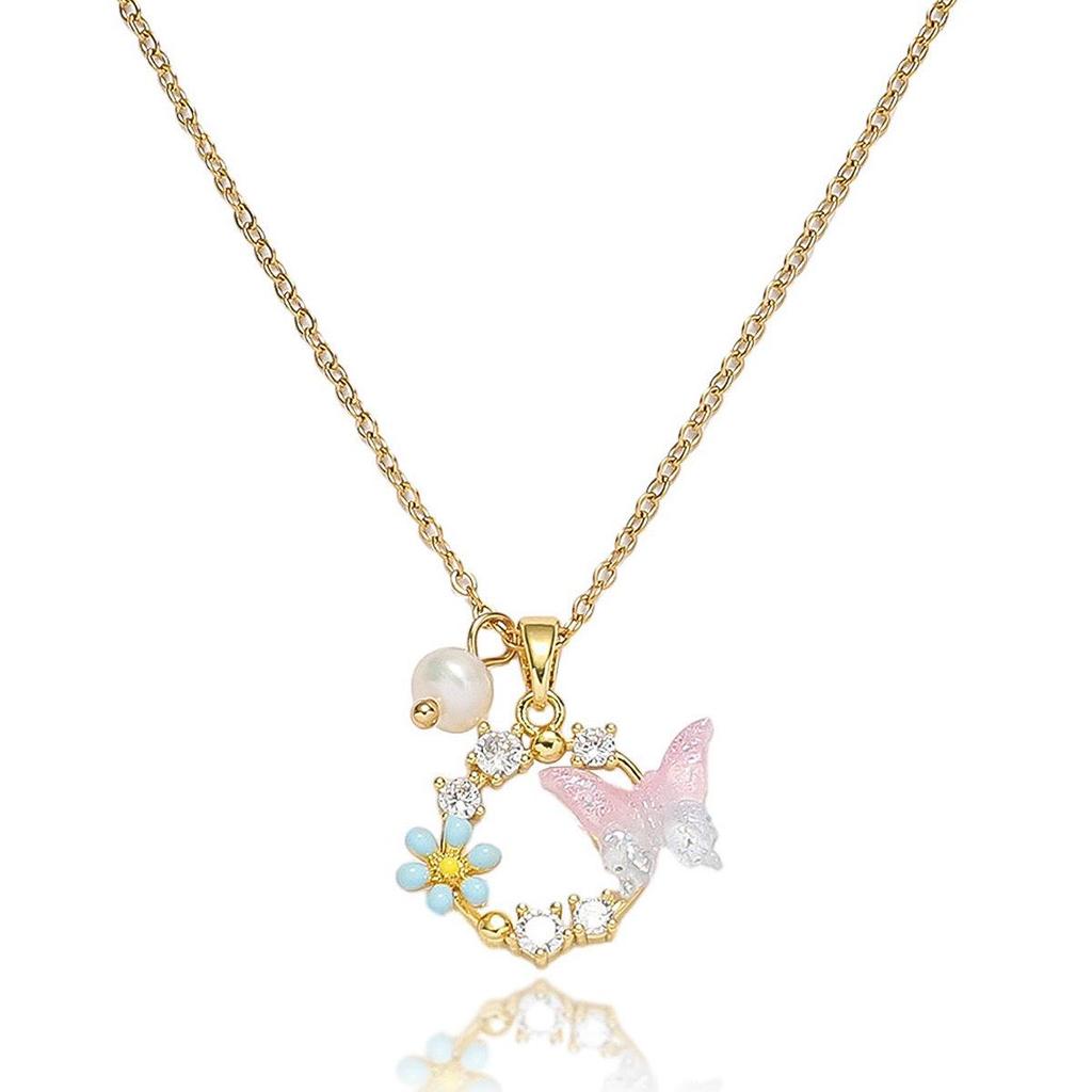 Butterfly Necklace with Color-Retaining Zircon - Fashionable, Versatile Women's Jewelry Accessory.
