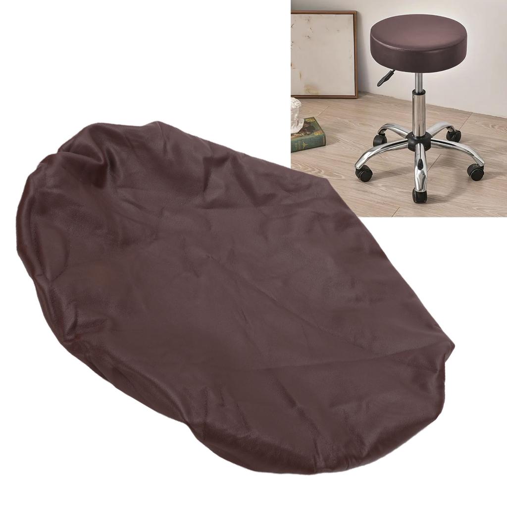 Bar Stool Round Cover PU Leather Stretch Water Proof Elastic Round Barber Shop Chair Cover Coffee Color
