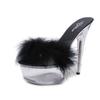 2025 Hairy Sexy Super High Heel Shoes 15CM Thin Heel Platform Slippers Transparent Crystal Shoes Wedding Shoes Women's Slippers
