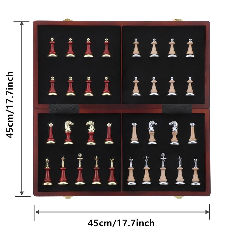 Extra-Large Chess 45Cm/ 17.7-Inch Wooden Folding Chessboard, High-End Metal Large Zinc Alloy + Wooden Chess Pieces High-End Gift