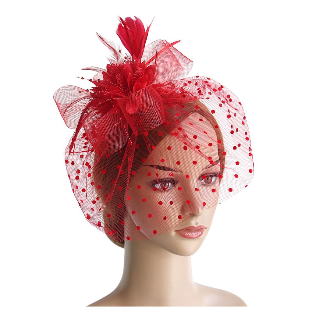 Damen Retro Schleier Tupfen Maske Federn Haarspange für Teeparty Stirnband Hochzeit Blume Cocktail Netz Stirnbänder Haarreif