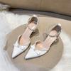 Fashion French Bridal Wedding Shoes New Design Hollow High Heels Pearl Chain Bowknot Sandals for Bride
