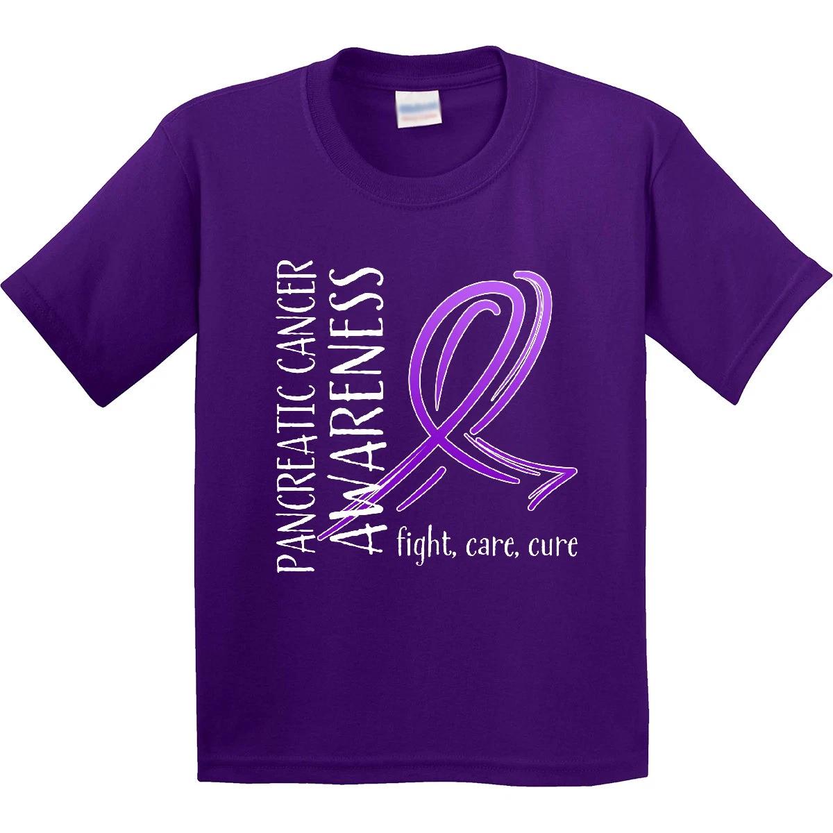 

Inktastic Pancreatic Cancer Awareness- Fight, Care, Cure Youth kids boys T-Shirt Purple 150
