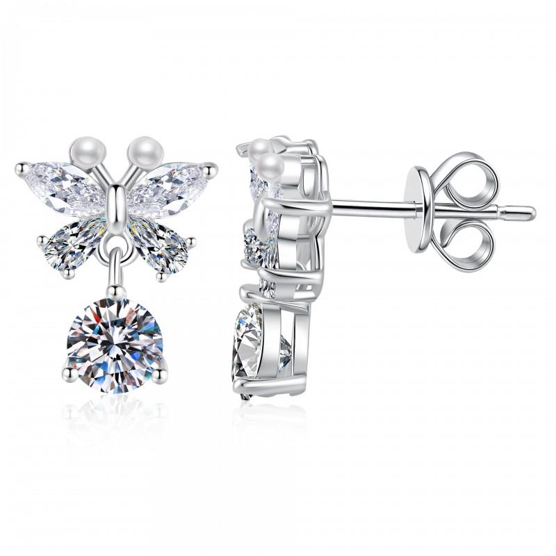 Elegant Butterfly Stud Earrings With Moissanite Cubic Zirconia Sterling Delicate Floral Jewelry Women 925 Sterling Silver