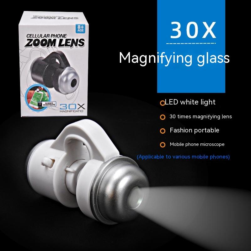 Mobile Phone Magnifier Universal 30X Glass Lens Camera Clip Microscope Universal Portable Illuminant Identification Loupe Lupa