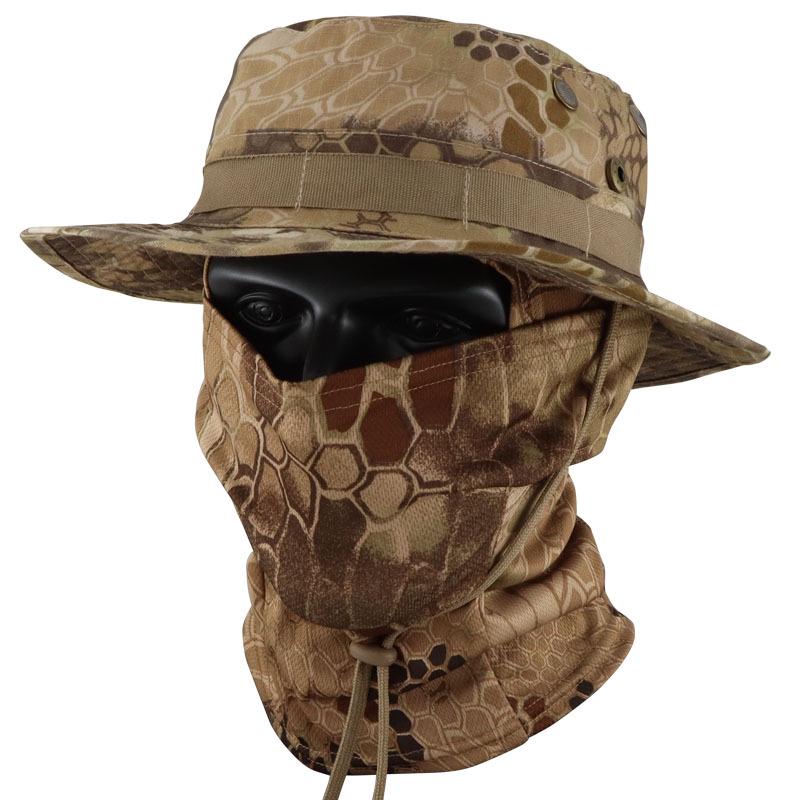 Men's Camouflage Bucket Hat Set: Multifunctional, Breathable, Sun-Protective Fishing Hat with Round Brim.