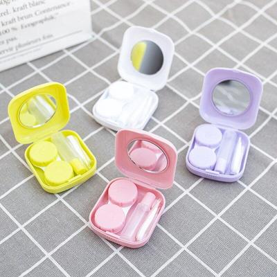 Macaron Color Augenkontaktlinsenbehälter Mädchen Schwarz Lila Kontaktlinsenbehälterbehälter mit Silikonpinzette Mini-Taschenbox