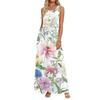 Sleeveless Maxi Dress with Scoop Neck and Floral Print Loose Fit Casual Long Dress for Women Summer Beachwear