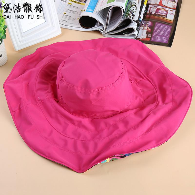 Korean version sun hat women's summer foldable large edge flower cloth hat sun hat double-sided super fire