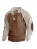 Men's Corduroy Color Block Stand Collar Hoodie - Casual Long Sleeve Top for Spring and Autumn