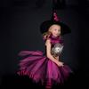 Halloween Witch Costume for Girls: European & American Style with Hat and Mesh Puffy Skirt